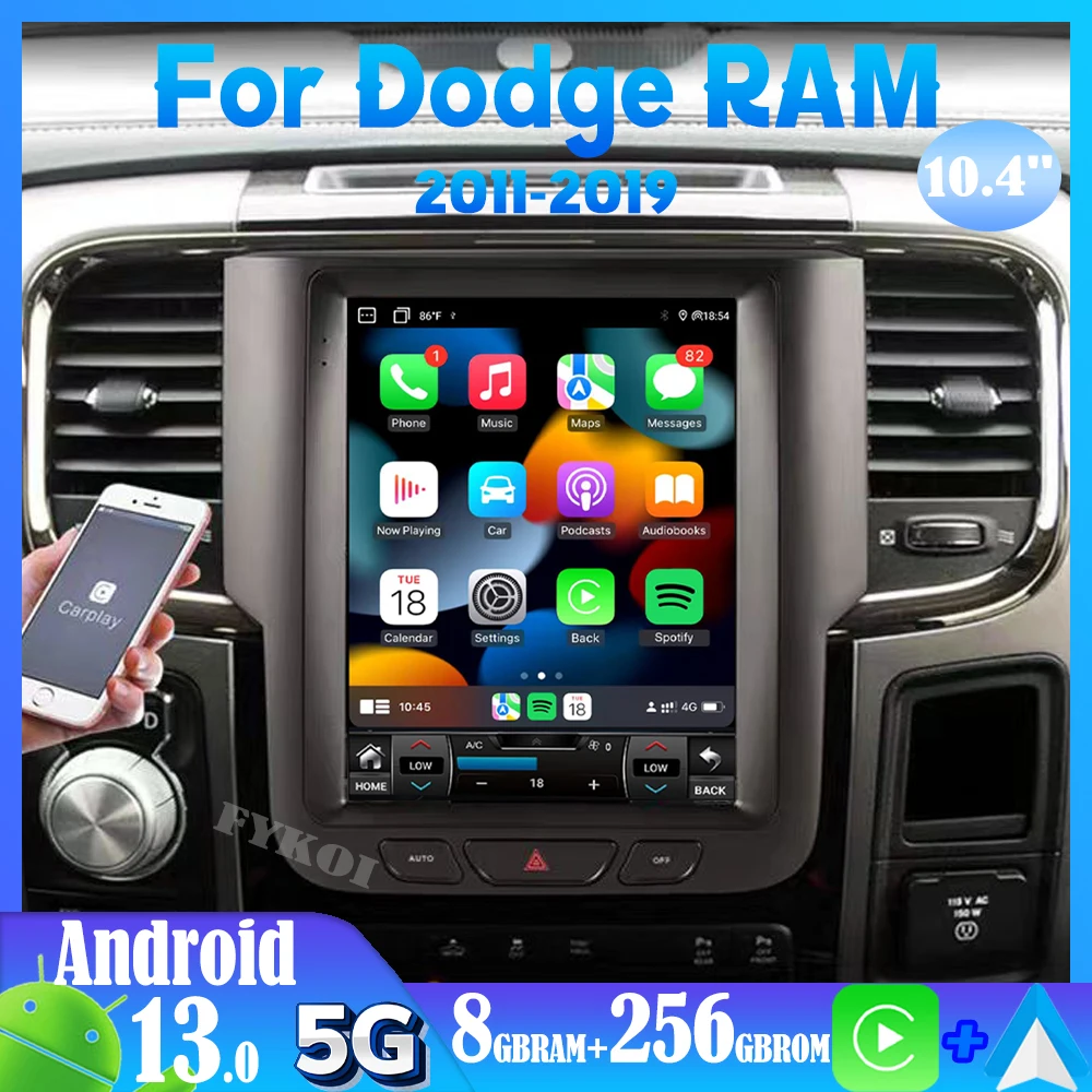 Автомобильная магнитола Android 13 для Dodge RAM 2011-2019, Автомобильная Мультимедийная система, автомобильная стереосистема с Bluetooth, GPS, детской планкой, Wi-Fi, экран Теслы 1 Din