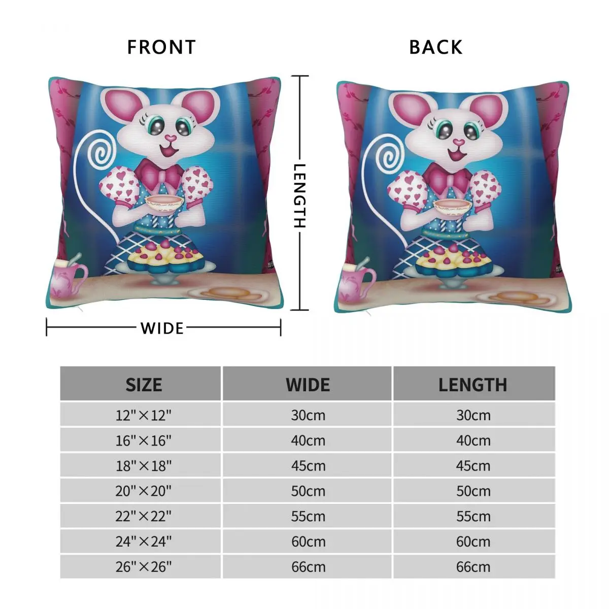 Candy Mouse Cafﾩ Square Pillowcase Polyester Linen Velvet Printed Zip Decor Pillow Case Car Cushion Cover 18