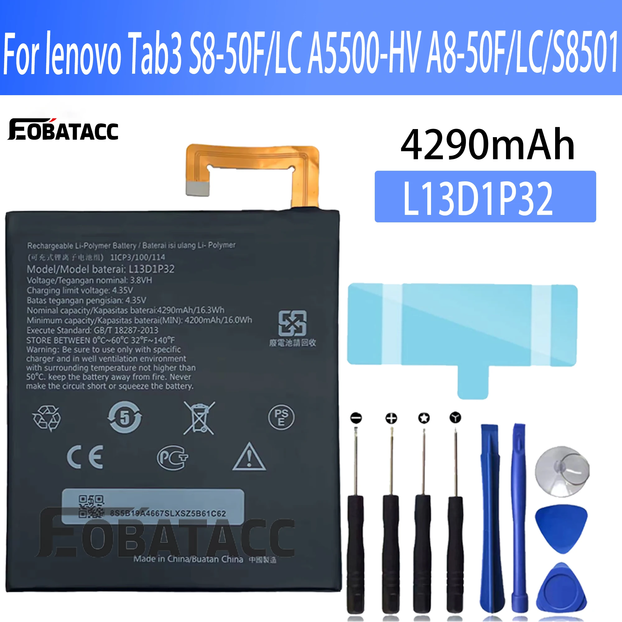 100% New Original Battery L13D1P32 For lenovo Tab3 S8-50F/LC A5500-HV A8-50F/LC/S8501  Battery + Free Tools