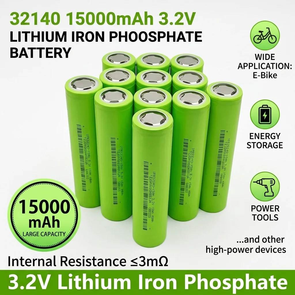 

100% New 32140 LiFePo4 Battery Original 3.2V 15Ah 4S 8S 12V 24V For DIY Home Energy Storage Power Electric Tool Battery