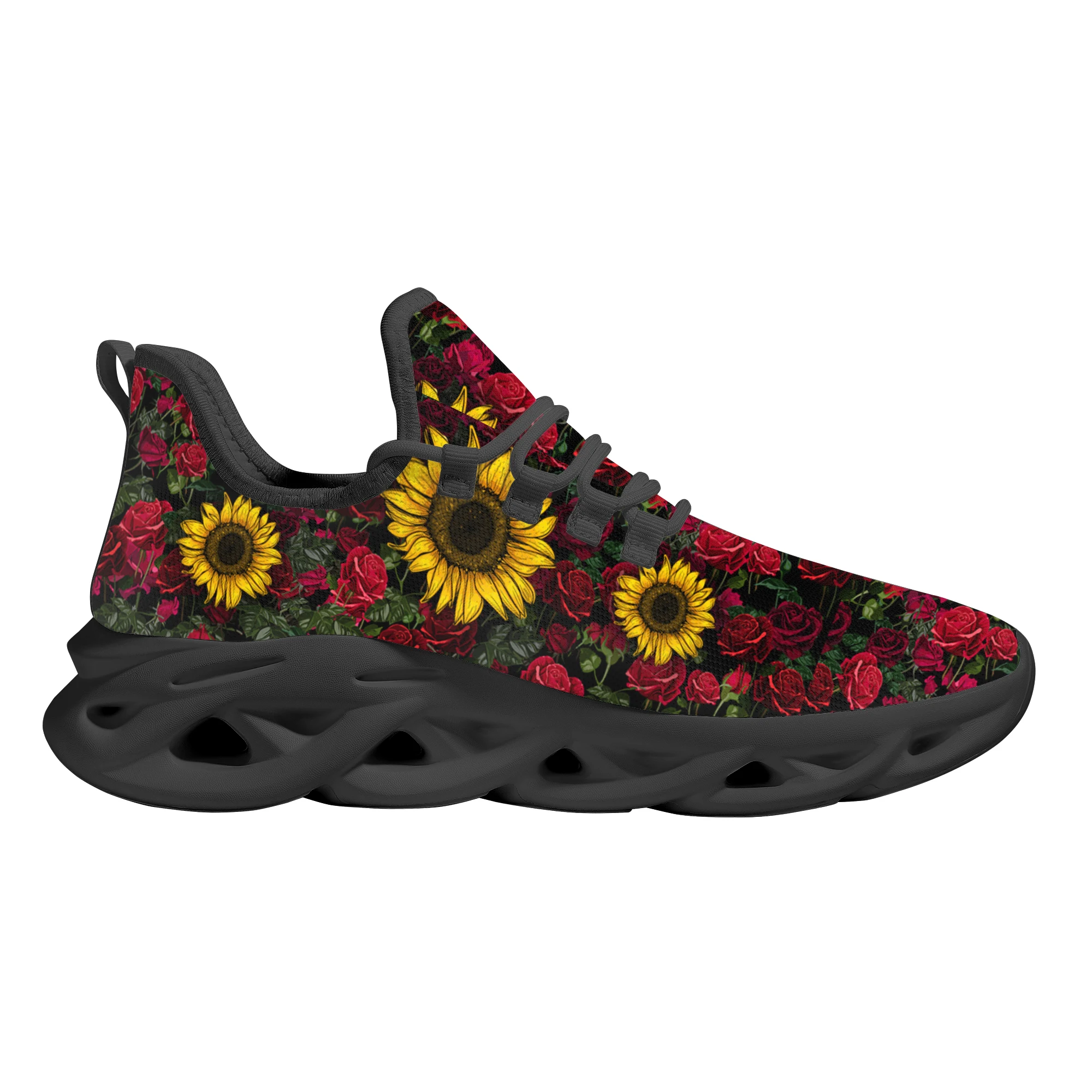 INSTANTARTS Classic Sunflower Red Rose Woman Shoes Kintting Sneakers Big Size 45 46 Footwear Comfort and Breathable 2022
