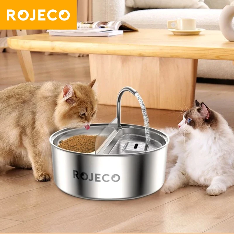 

ROJECO 3.2L Pet Feeder 2 in 1 Stainless Steel Cat Water Fountain and Food Bowl for Pets Dog Smart Water Dispenser Pet Supplies