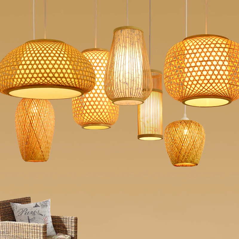 

Modern Bamboo Hand Woven Bamboo Art Pendant lights Dining Room Bamboo Lantern Chandelier Bedroom living room restaurant light