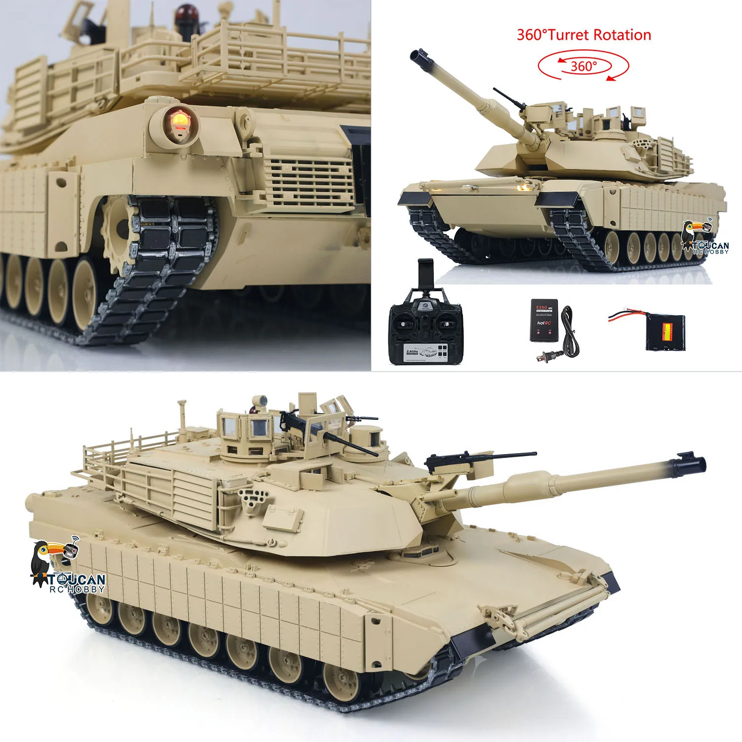 1/16 toucan metal rc tanque m1a2 abrams ir corrente dupla condução caixa de velocidades barril recuo elevação 360 torre rotação fumaça rtr
