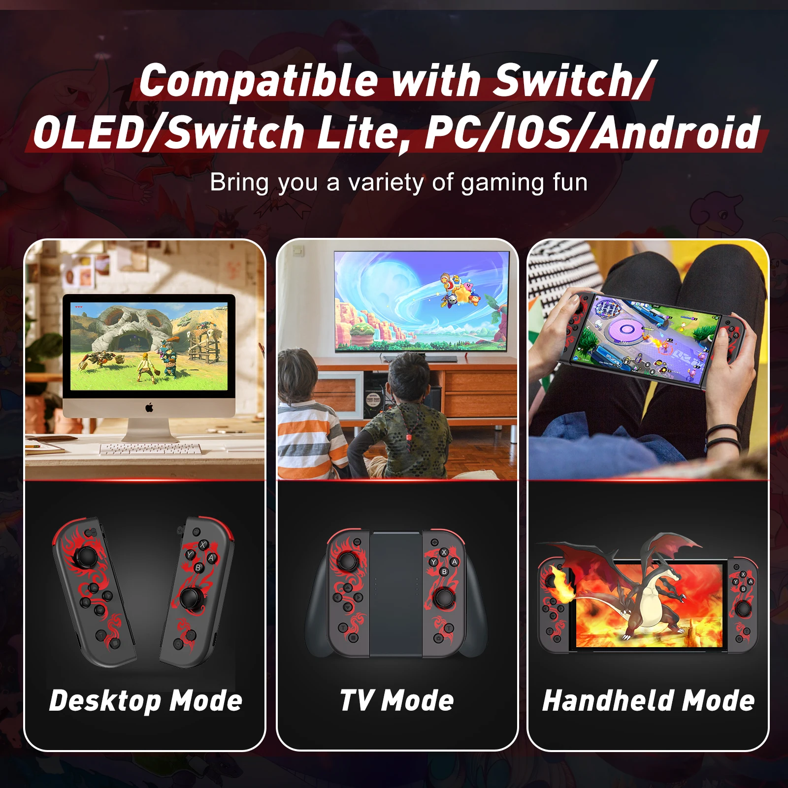 Bonadget-وحدة تحكم لاسلكية بوسادة الفرح ، L ، R Joypad لمفتاح نينتيندو ، Oled ، لايت ، عصا التحكم مع اهتزاز مزدوج ، لوحة ألعاب 6 محاور ، BT