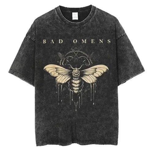 Imagen 2 del producto Ropa de calle Bad Omens Band Music Tour 2025 camiseta de gran tamaño lavada Retro 90s hombres mujeres ropa Y2k camiseta de Hip Hop camisetas casuales