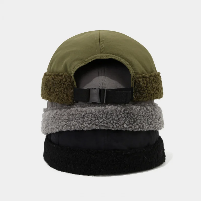 Japanese Vintage Lamb Fleece Brimless Docker Hat Unisex Autumn Winter Warm Padded Melon Cap Yuppie Street Sailor Hat