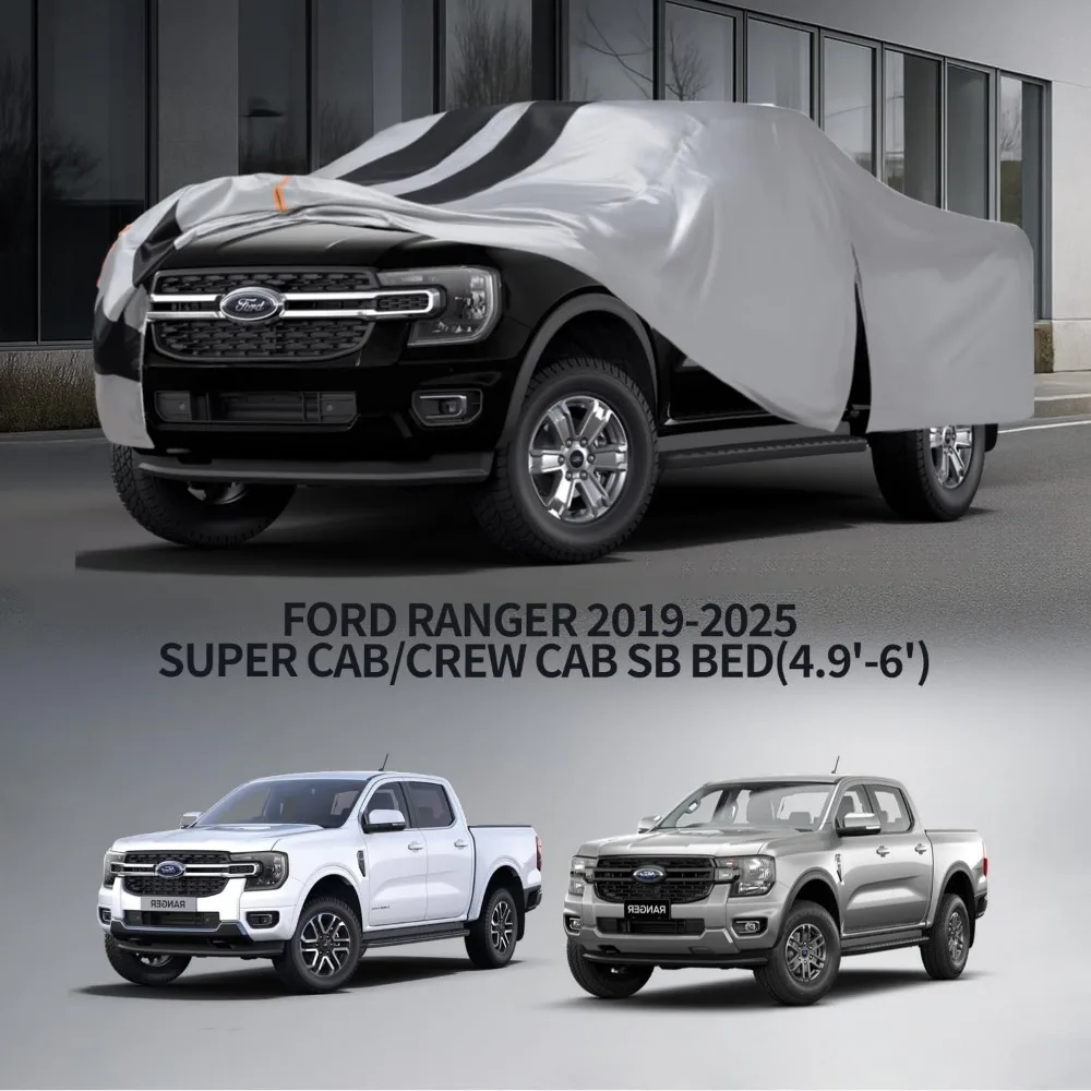 غطاء شاحنة مناسب مخصص لسيارة Ford Ranger 2019-2026 سرير قصير للكابينة فائقة/طاقم، حماية ضد الماء لجميع الأحوال الجوية مع سحاب للباب #6