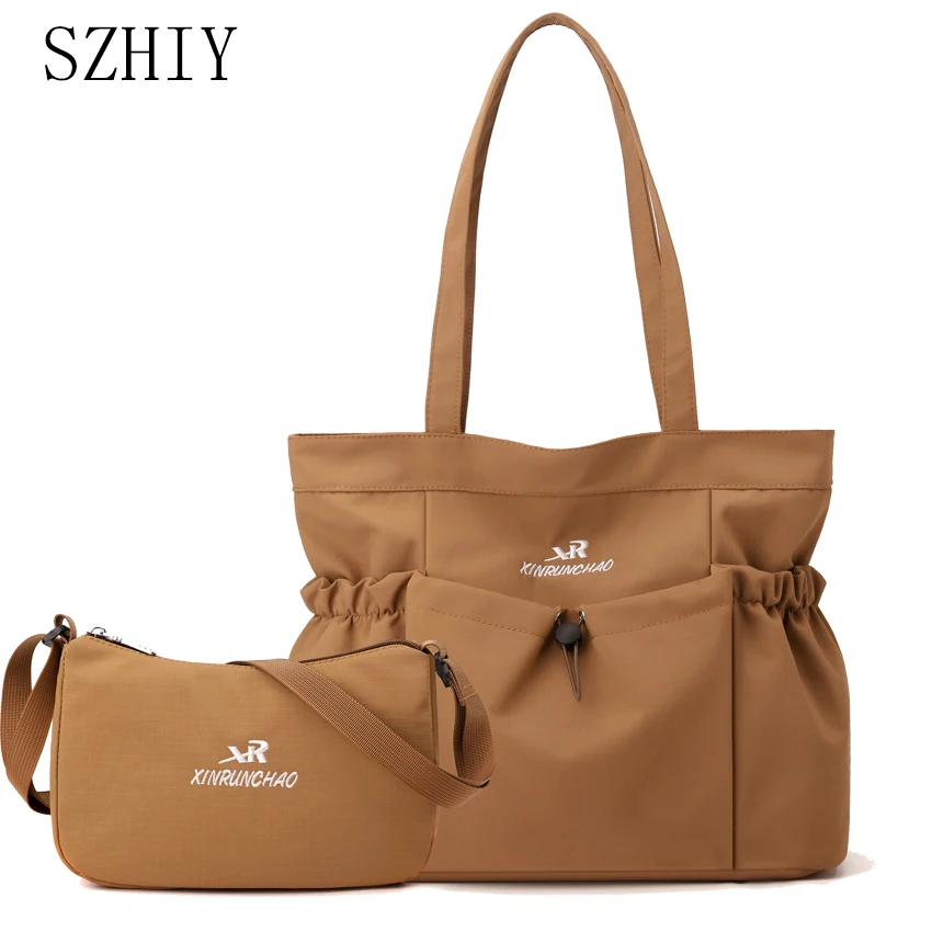 

Женская сумка через плечо, модельер, комплект из двух предметов, нейлоновая водонепроницаемая сумка-тоут для путешествий и ребенка, карманный кошелек через плечо с несколькими карманами