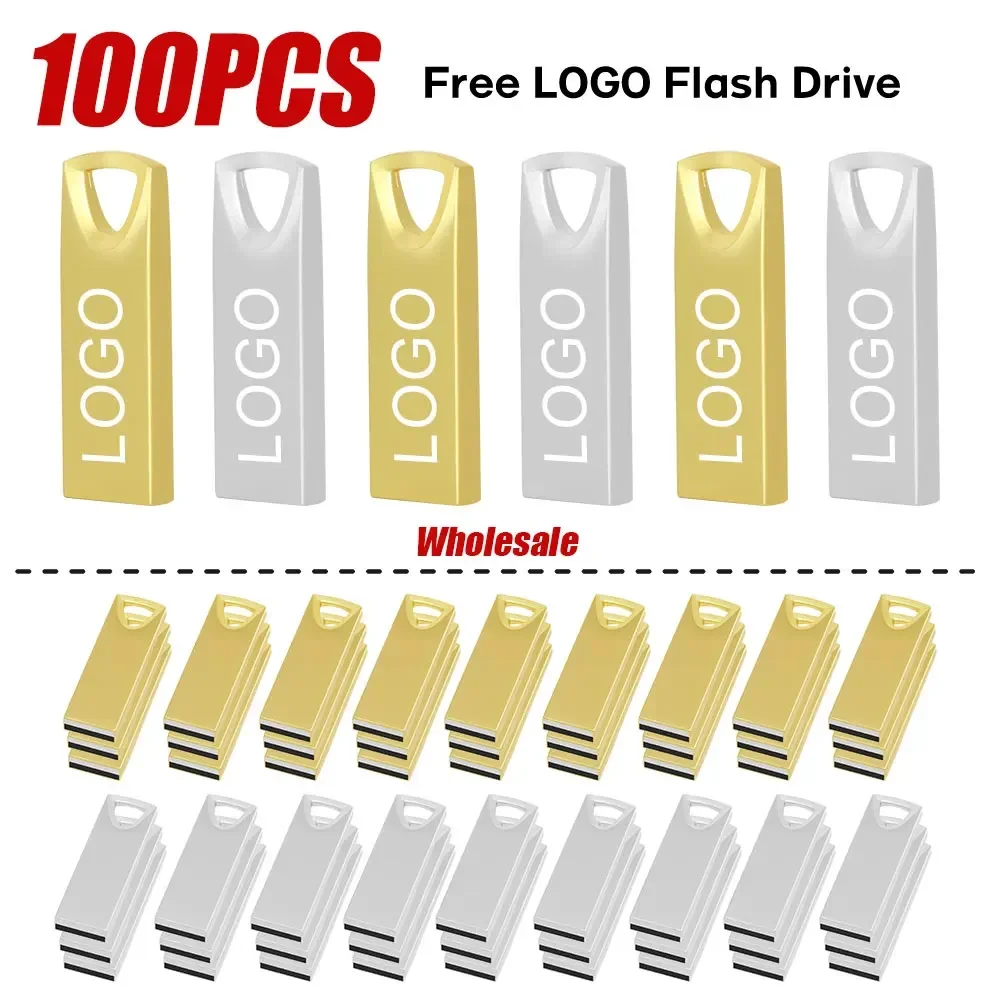 100PCS/lot  Flash Drives Metal 64GB Free logo Black 32GB Pen drive 16GB Memory stick Free key chain Usb disk 8GB 4GB 2GB 1GB