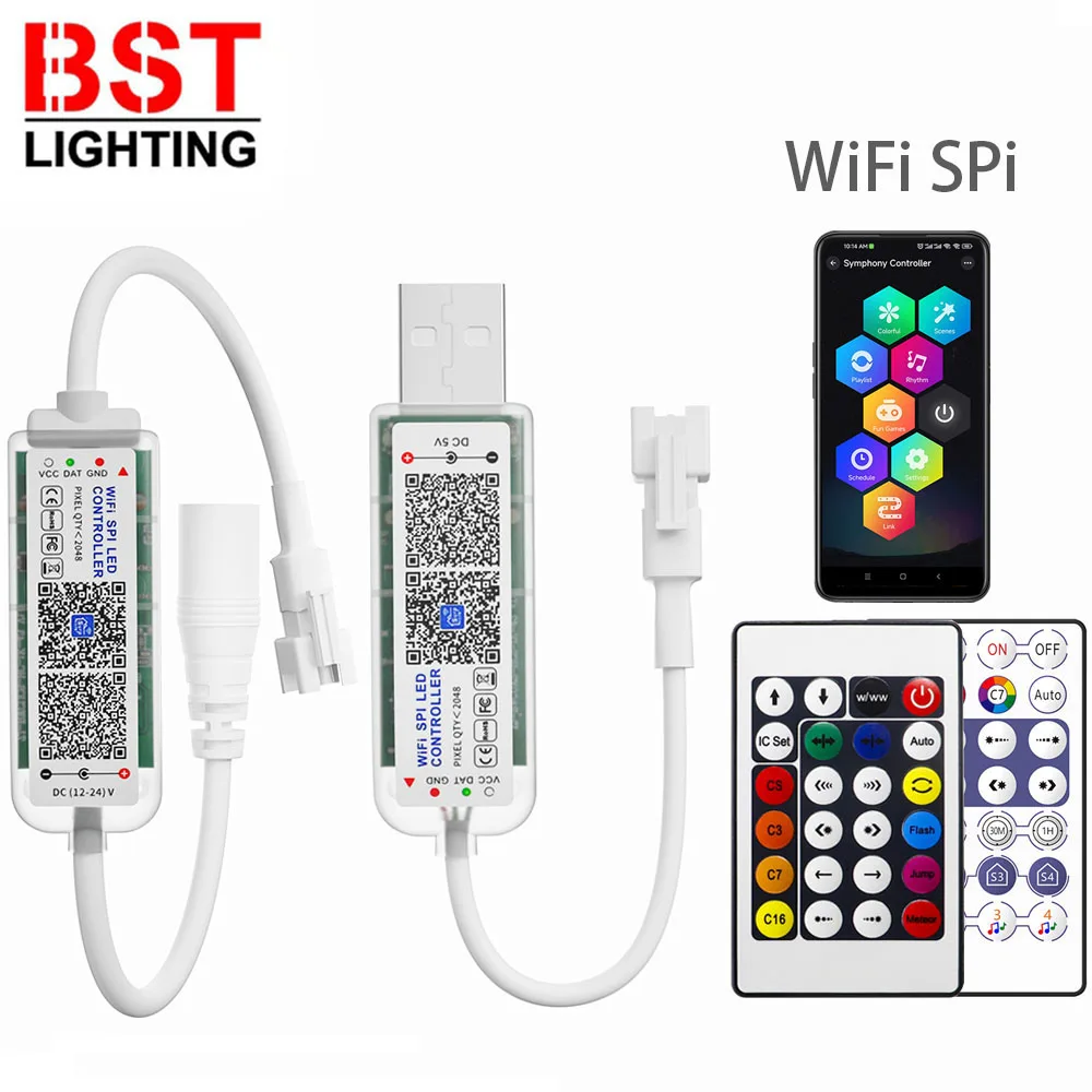 USB/DC WS2811 WS2812B WIFI SPI Music LED Controller 24Keys/28Keys Remote SurpLife App Max Control 2048Pixels Smart Led Strip