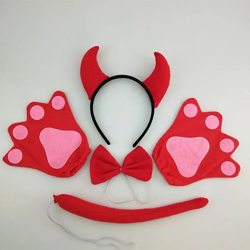 Diadema con orejas malvadas de demonio para fiesta de niños y adultos, pajarita, patas de cola, bandas para el pelo de animales, disfraz de cumpleaños y Halloween, Cosplay