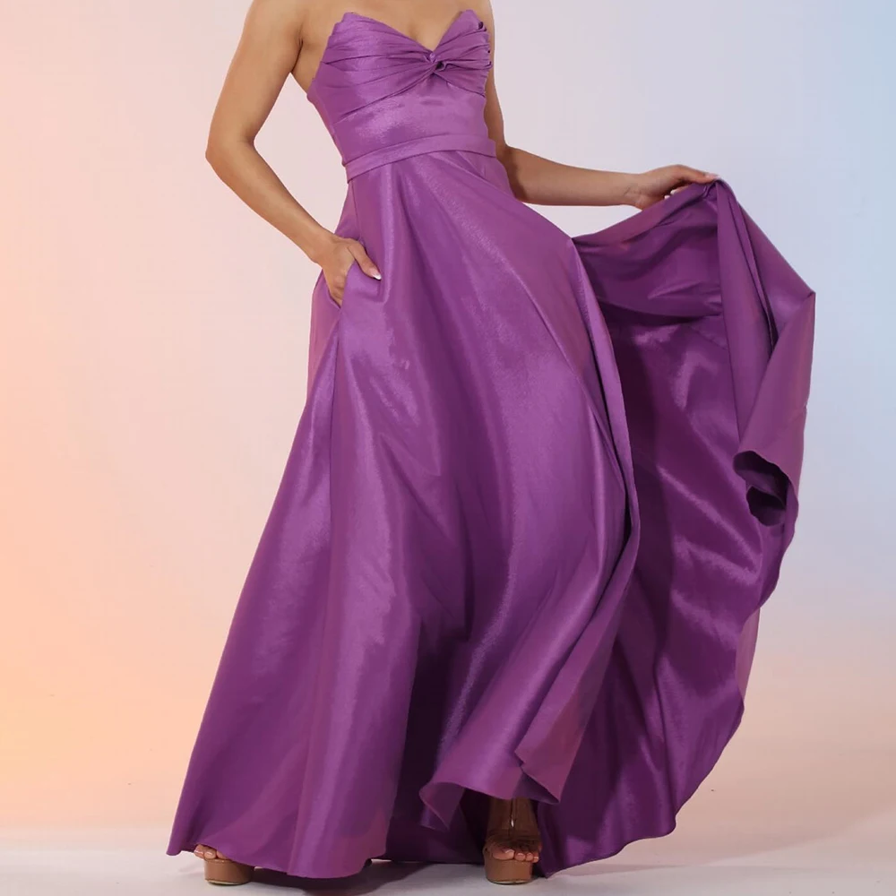 

Customized Fashion Draped Sweetheart Floor Length A-Line Satin Evening Dress Temperament Sweep Train Sleeveless платье вечернее