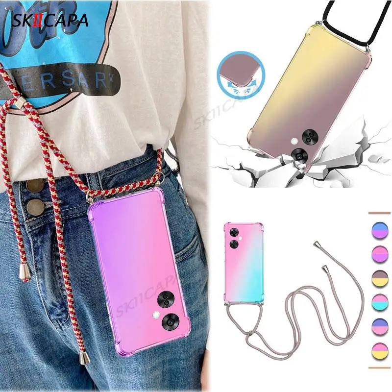 Umhängetasche Halskette Lanyard Cord Fall für Oneplus Nord CE 3 Lite 5G N30 N300 Farbverlauf weiche Silikon Abdeckung für One Plus ACE 2V