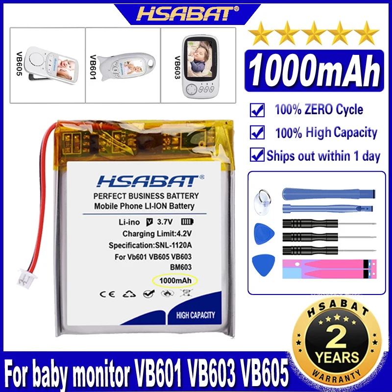 HSABAT 1000mAh Battery for Video Nanny Baby Monitor VB603 VB605 VB601 Batteries