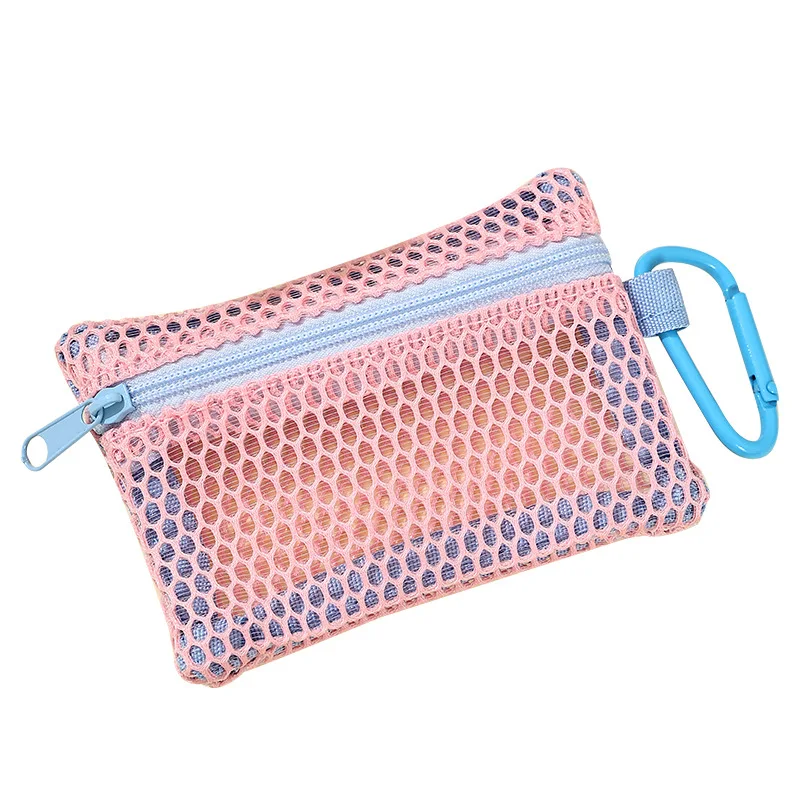 10pcs Wallet Plain Transparent Nylon Mesh Square Lipstick Holder Short Coin Change With Keychain