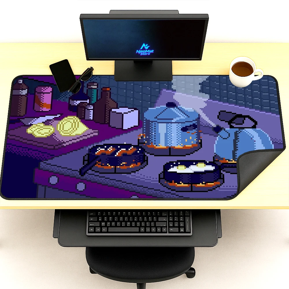 Pixel Retro Keyboard Mat Extra Large Nonslip Purple Kitchen Scene 1200x600 Mousepad Mousemat Deskmat Playmat Desk Accessories