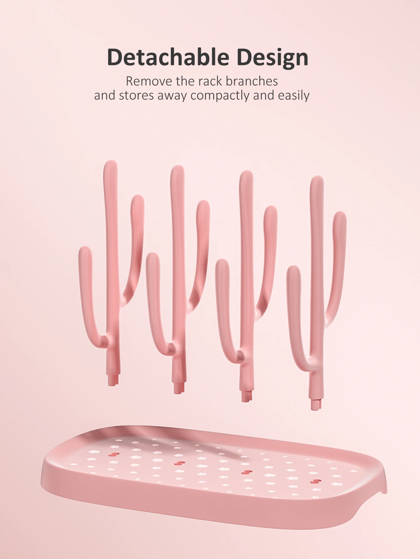 Baby Bottle Drying Rack, Detachable Pegs with Drip Tray, Portable Countertop Organizer for Bottles/Cups/Nipples