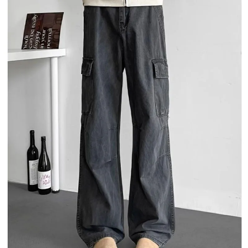 

American Retro Old Overalls Men's New Multi-pocket Wide-leg Denim Long Pants