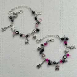 Handmade cluttered pink rockstar gf matching friendship bracelets | edgy, grunge cyber emo, y2k, gothic, early 2000s
