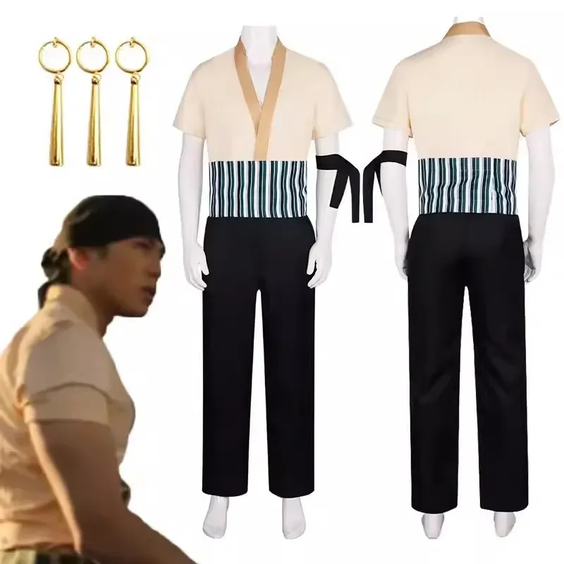 Anime Live Action Real Person Version of Roronoa Zoro Cosplay Costume Shirt Pants Outfit Fantasia Men Top Pants Belt Cosplay Su view 5