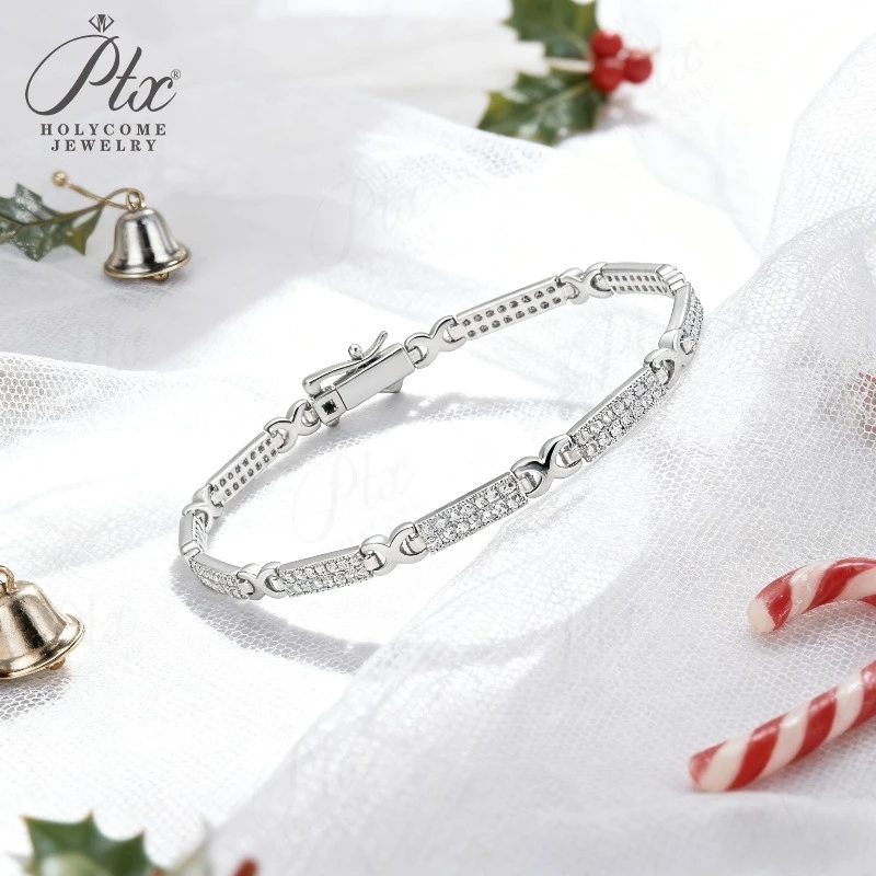 

Теннисный браслет 1 мм, круглый муассанит, двухрядный дизайн, серебро 925 пробы, белое золото, повседневная одежда, ювелирные изделия, Рождественский подарок