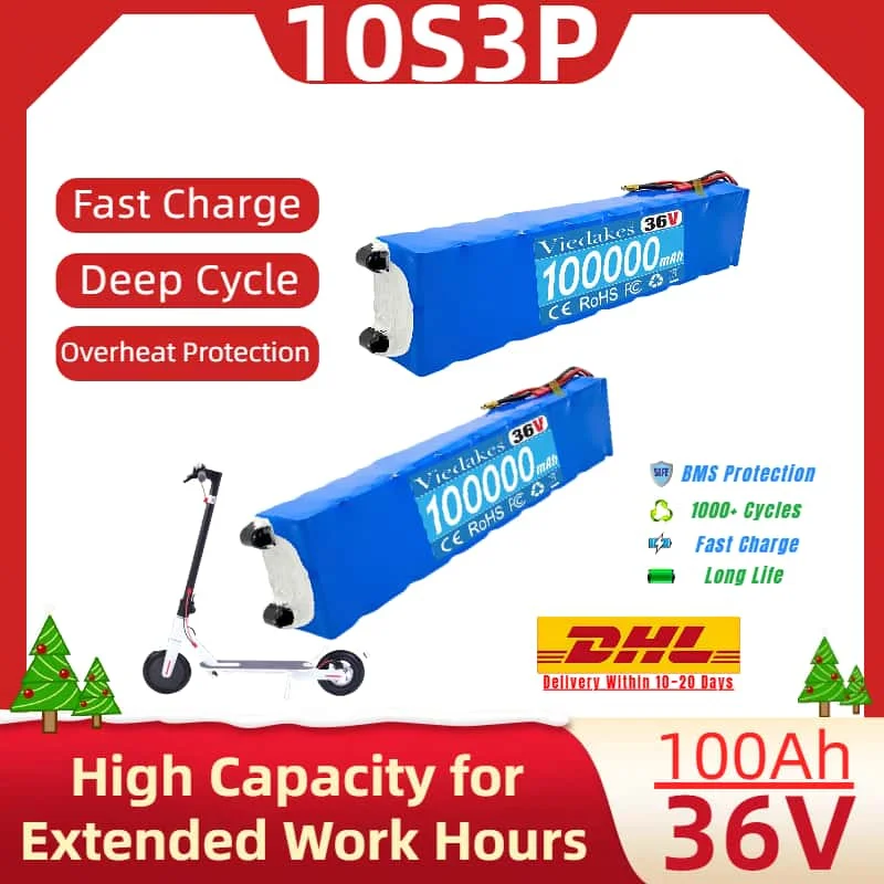 

High Capacity 10S3P 36V 100Ah battery 18650 Lithium Battery pack with Multi-protection for Xiaomi M365 & Outdoor Camping Power