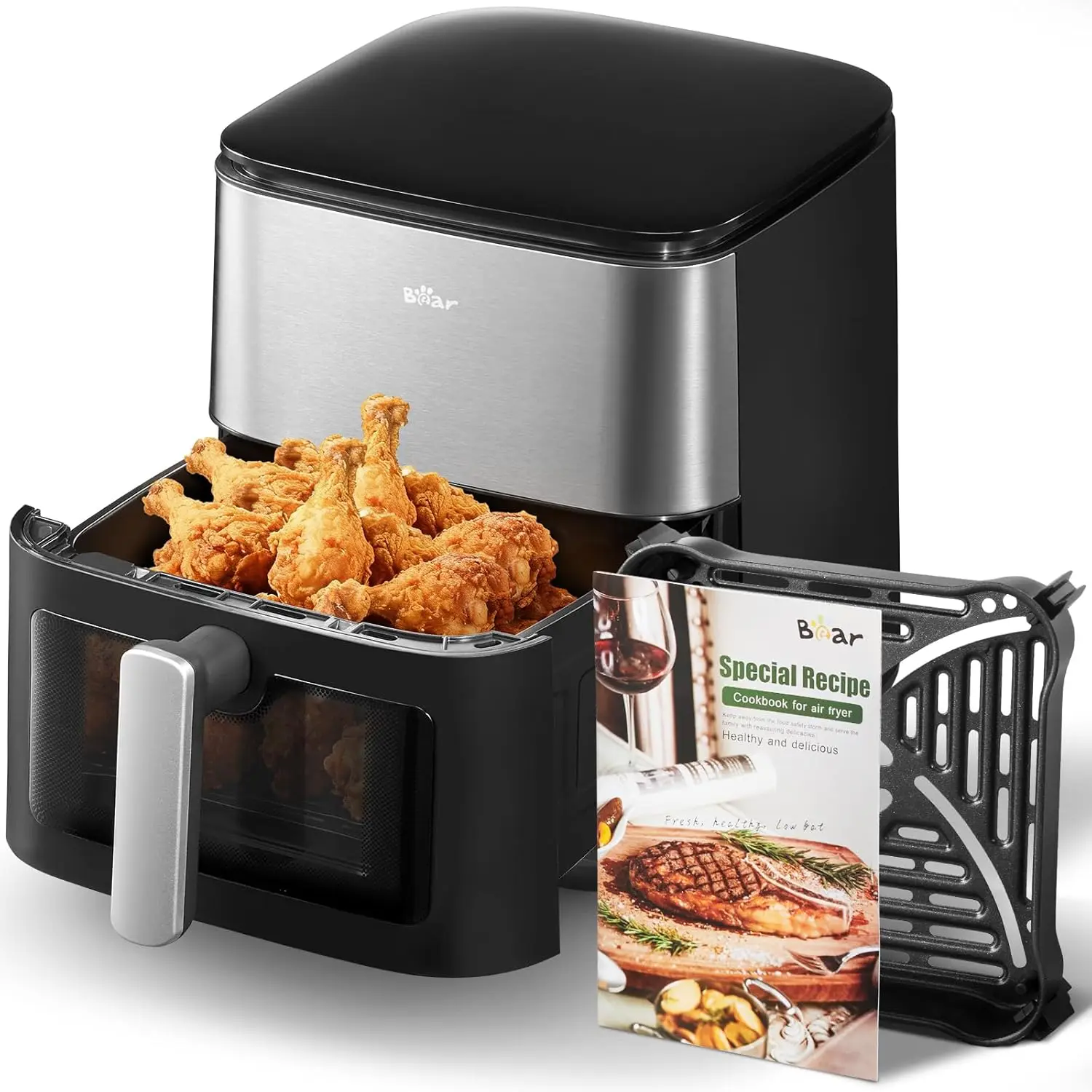

6.3QT Air Fryer with Smart Touchscreen, 4D Turbo Crisp, See-Through Window & Steam, 1600W, Dishwasher Safe