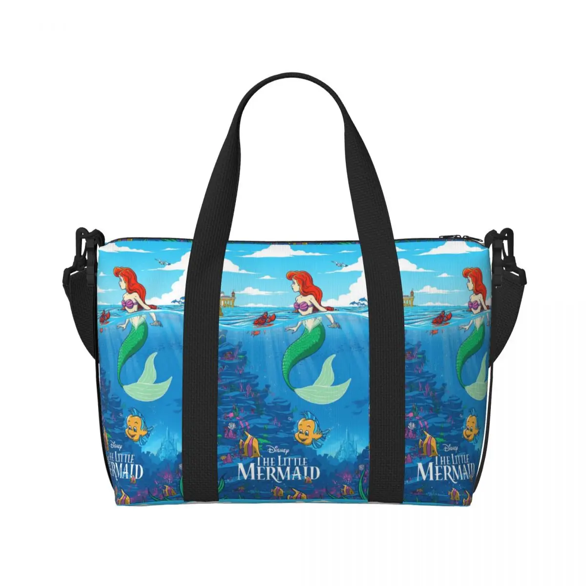 Custom The Little Mermaid Grocery Tote Shopping Bag Women Large Capacity Gym Beach Travel Bags