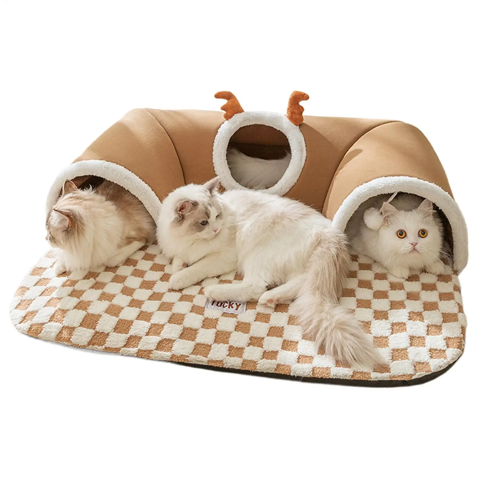 Katzenbett-Tunnel, Katzenspiel-Tunnel, warmes Unterschlupf, Zelthaus, für den Innenbereich, warmes Plüsch-Katzenbett, Katzentunnel, Spielen und Schlafen, integriertes Katzenhaus