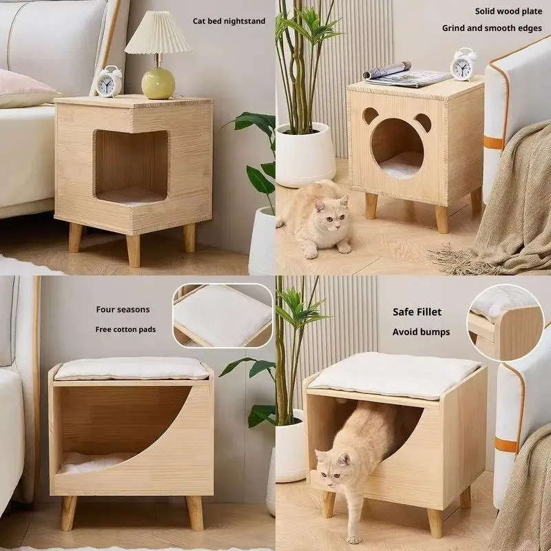 Classic Eco Friendly Solid Wood Dog House Bedside Table Large Variety Nest Living Room Space Saving