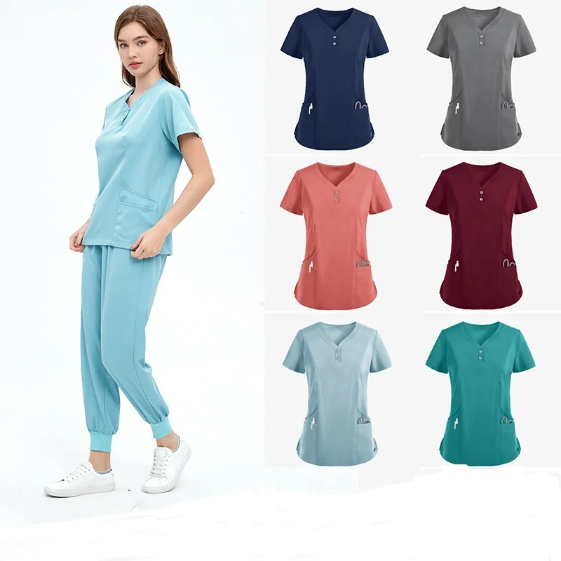 Uniformes Médicos Femininos, Esfoliante Tops, Joggers, Enfermeira Acessórios, Hospital, Clínica Odontológica, Salão de Beleza, Spa Workwear