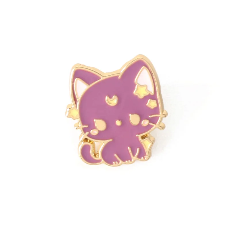 2 unids/set de broche de gato bonito de dibujos animados, estrella, Luna, aleación de gato, joyería de aceite de goteo, insignia de gato para mascota, joyería