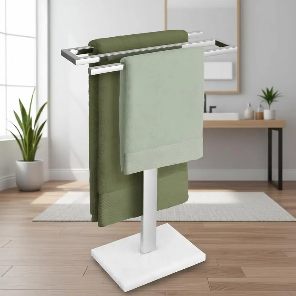 

S-образная подставка для полотенец из нержавеющей стали с мраморным основанием для столешницы или ванной комнаты