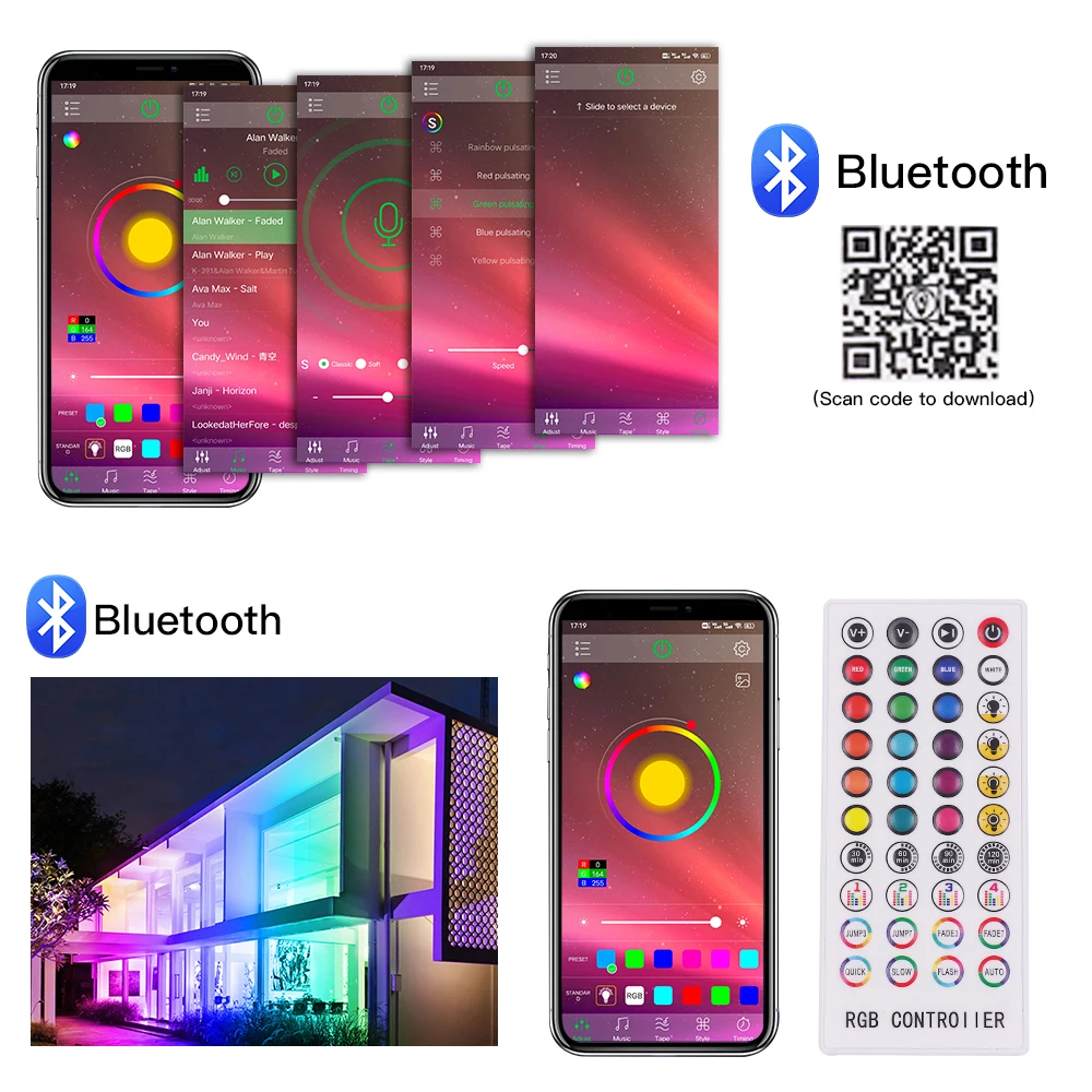 Контроллер Bluetooth Music Control 750 Вт с пультом дистанционного управления для 5050 2835 RGB светодиодной ленты Неоновый свет ЕС Великобритания