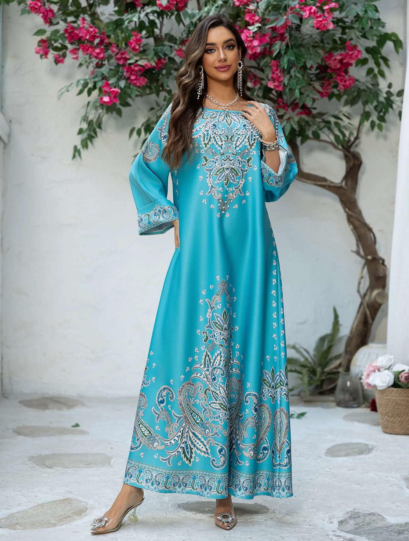 

Eid Djellaba Jalabiya Luxury Dubai Abaya Turkey Kaftan Women Muslim Maxi Dress Diamonds Robe Femme Musulmane Vestidos Ramadan