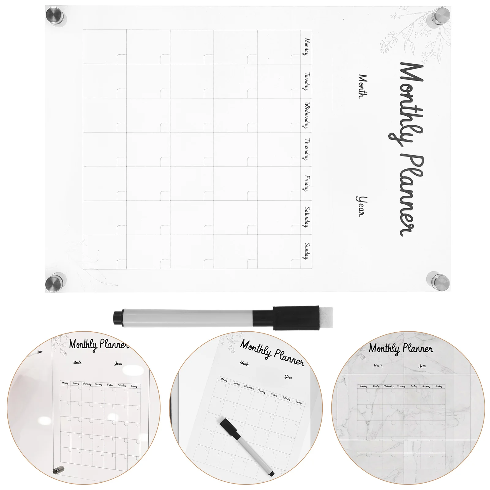 

Acrylic Whiteboard Memo Planner Wall Mount Clear Erasable Monthly Sign Hanging Board Door Message Compact Blackboard Decorative