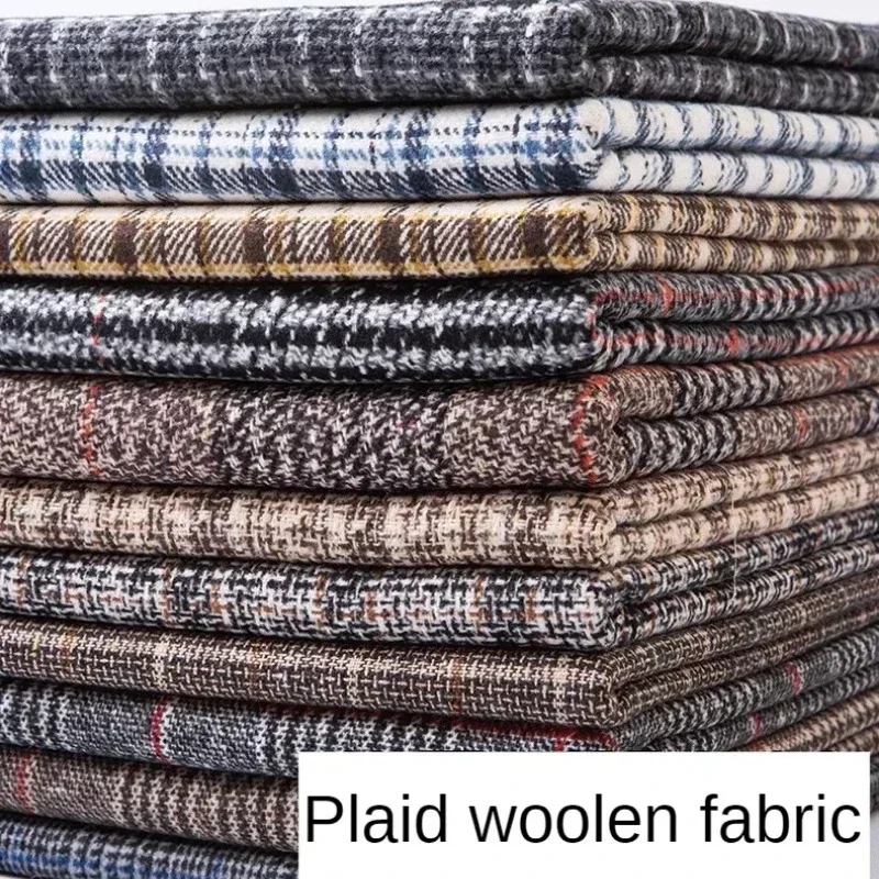 Plaid High-grade Coat Woolen Fabric By Meters for Dresses Pants Clothing Sewing Warm Soft Cloth Comfortable Black Textured Drape