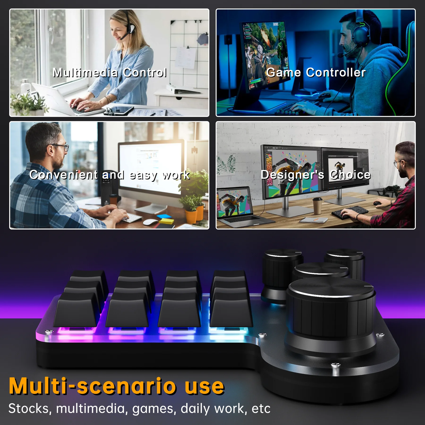 12 مفتاحًا 4 مقابض برمجة مخصصة لوحة مفاتيح ماكرو بلوتوث RGB لوحة المفاتيح الميكانيكية الألعاب فوتوشوب Hotswap Macropad اختصار مفتاح