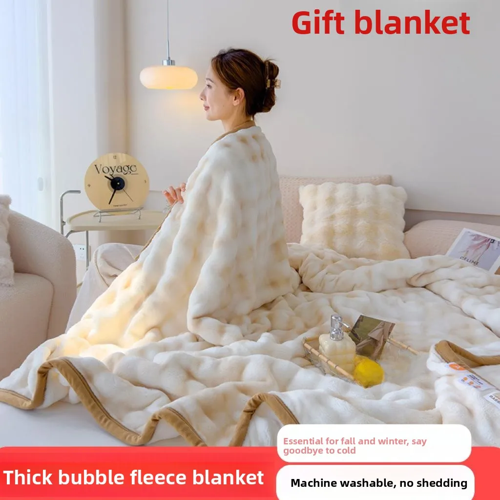 Thickened Blanket Office Nap Blanket Bubble Velvet Cover Blanket Winter Baby Velvet Milk Gift Single Shoulder Wrap