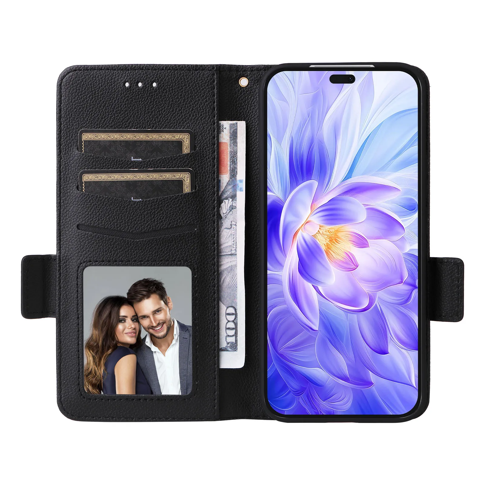 Card Slot Wallet Cover For Honor X60i X50i  Magnetic Button Flip Leather Side Button Lychee Pattern shockproof Phone Case