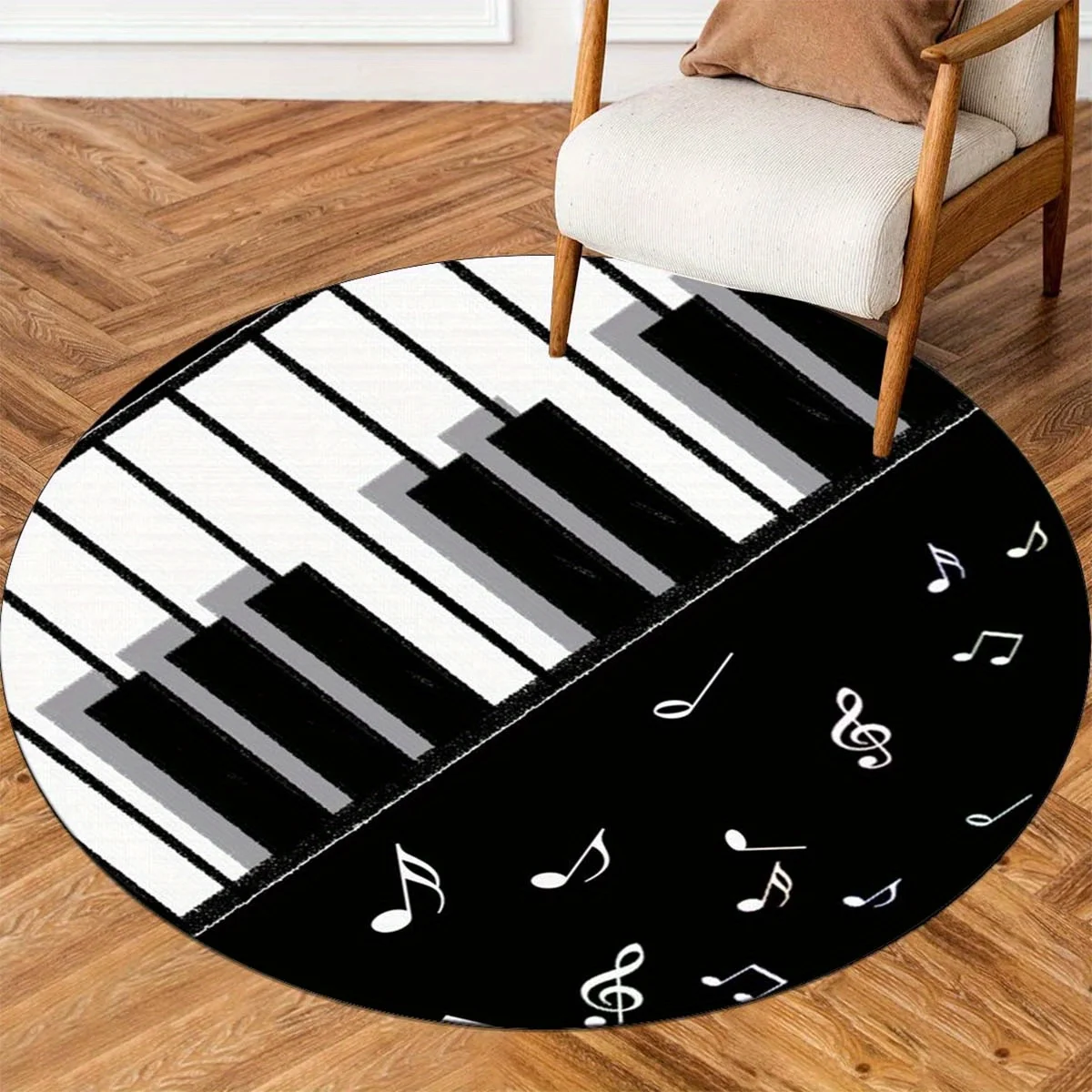 Round Grand Piano Key Pattern Floor Mat for Living Room, Bedroom & Office – Stylish & Machine Washable
