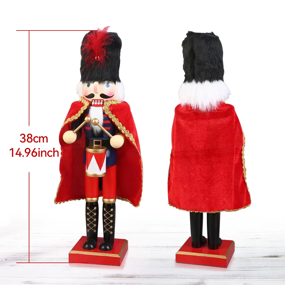 2025New Year Decoration 38CM Nutcracker Puppet Sculpture Cloak King Band Style Wooden Doll Desktop Ornaments Red Christmas Gift