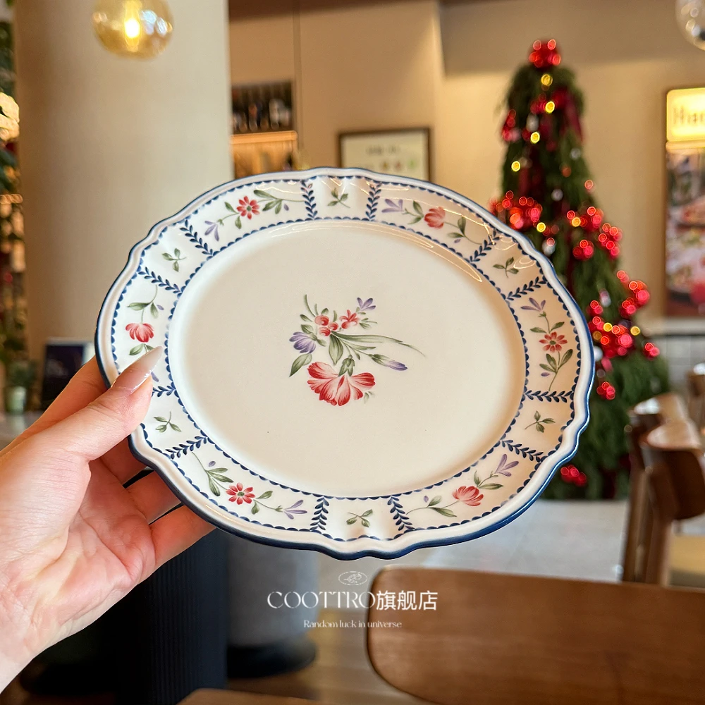

Medieval Ceramic Plate French Court High-end Dim Sum Plate Cake Dessert Plate Household British and American Retro Tableware