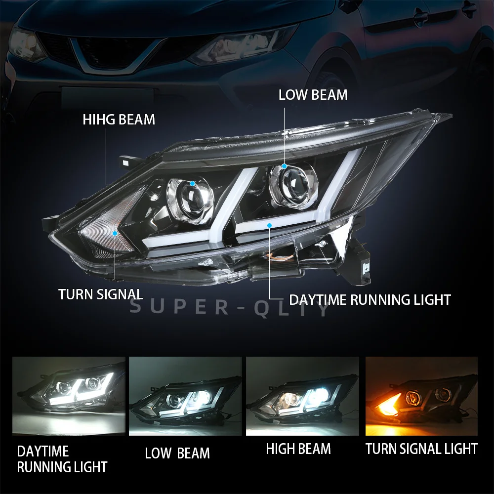 Eagle Eye Headlights for Nissan Rogue Sport/Qashqai/Dualis 2016-2018 LED Head Lamp Plug and Play With Fog Lights DRL Lights