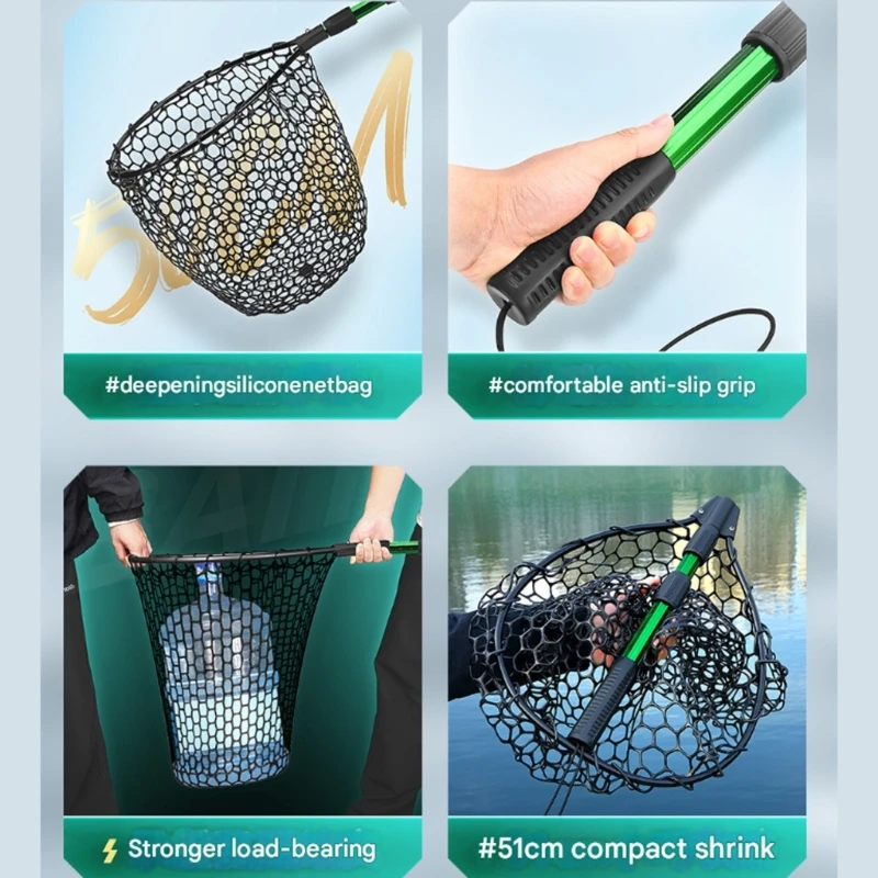 

Регулируемый выдвижной рыболовный подсак, устойчивые к коррозии алюминиевые жерди, мягкие силиконовые сетки 24BD