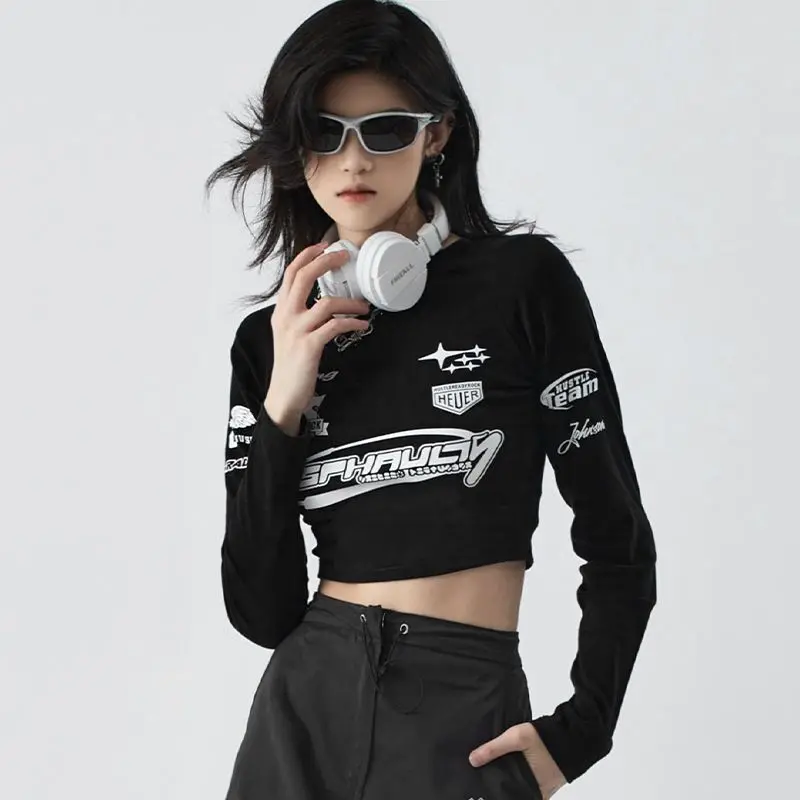 STSVZORR street y2k color block motorcycle style women's short thin bottomed fashionable t-shirt in autumn 2022