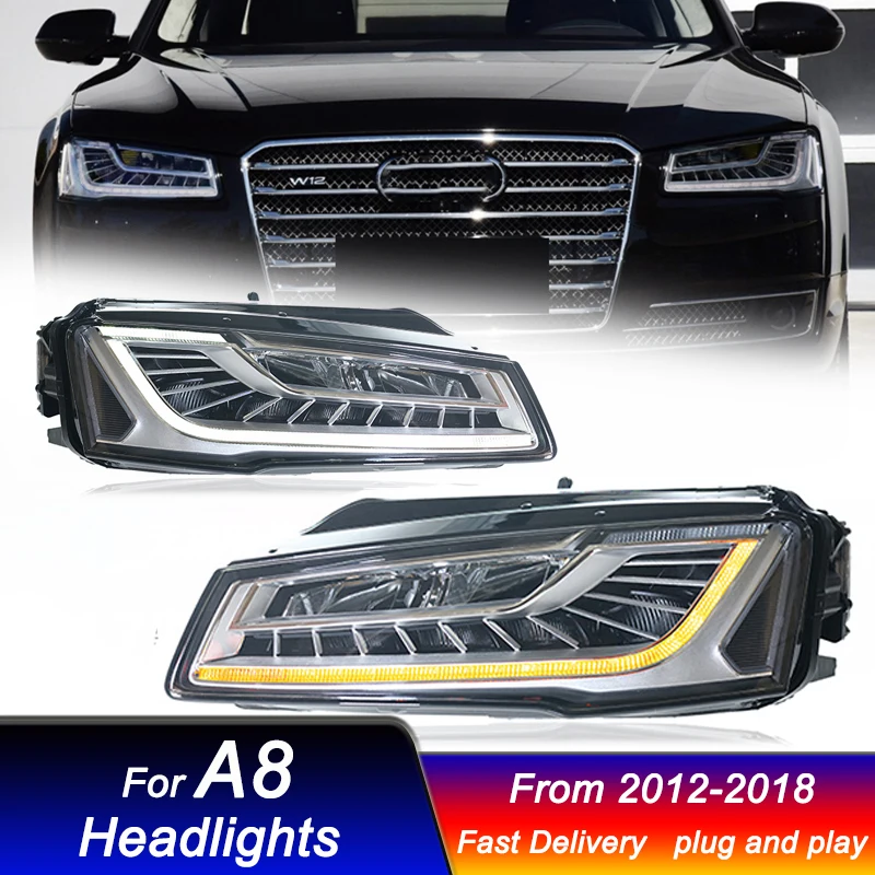 

Автомобильные фары для Audi A8 A8L 2012-2018 в новом стиле, полная яркость, динамический сигнал, фара, Биксеноновая фара, аксессуары