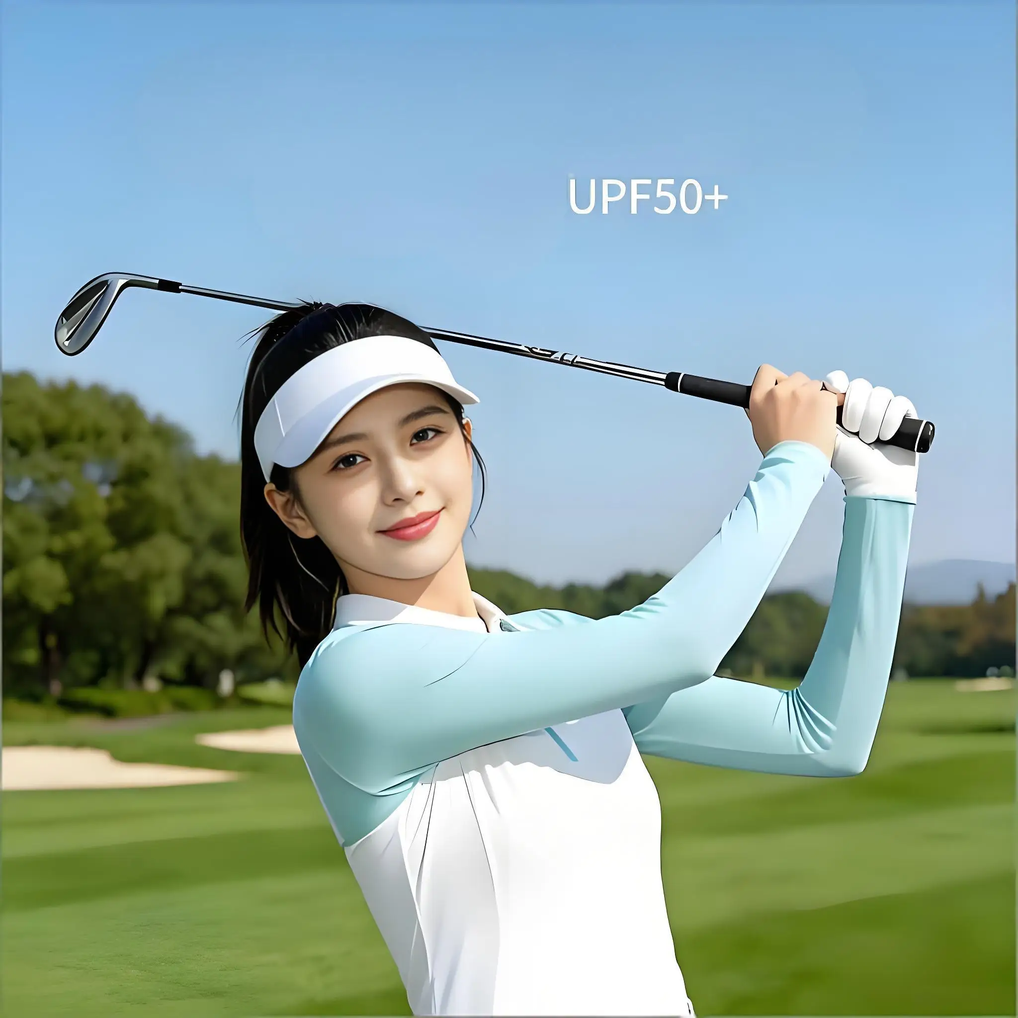 2pcs set Ultra-thin Shawl Arm Sleeves Golfing Ice Silk Long Gloves Breathable Sun Protection Anti UV Hand Cover Outdoor Sports view 5