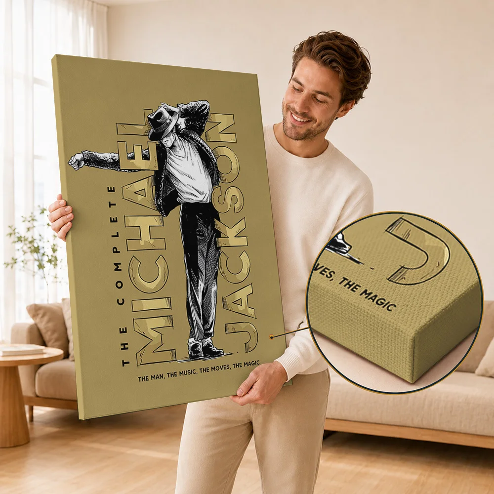 Michael Jackson Framed Canvas Print Posters Retro Music Style Wall Art With Customized Photo For Recording Studio Ideal Fan Gift